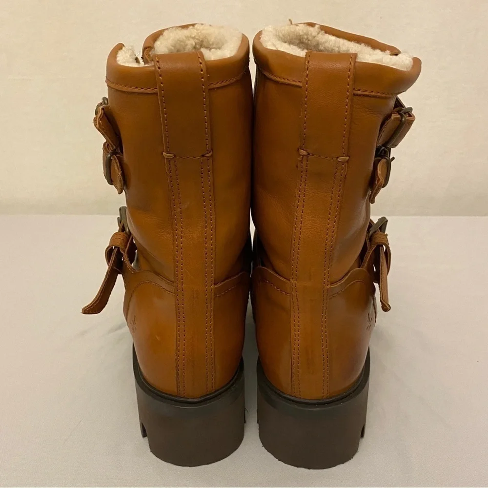 Ross & Snow Lucky Waterproof Cognac Leather Moto Ankle Boots Womens Size 6 Brown